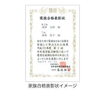 家族合格表彰状イメージ