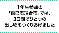 1年生参加の「自己表現合宿」では、3日間でひとつの出し物をつくりあげました